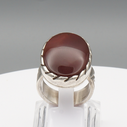 925 Silber Herrenring mit Jemen Achat - Aqeeq Yamani Handarbeit
