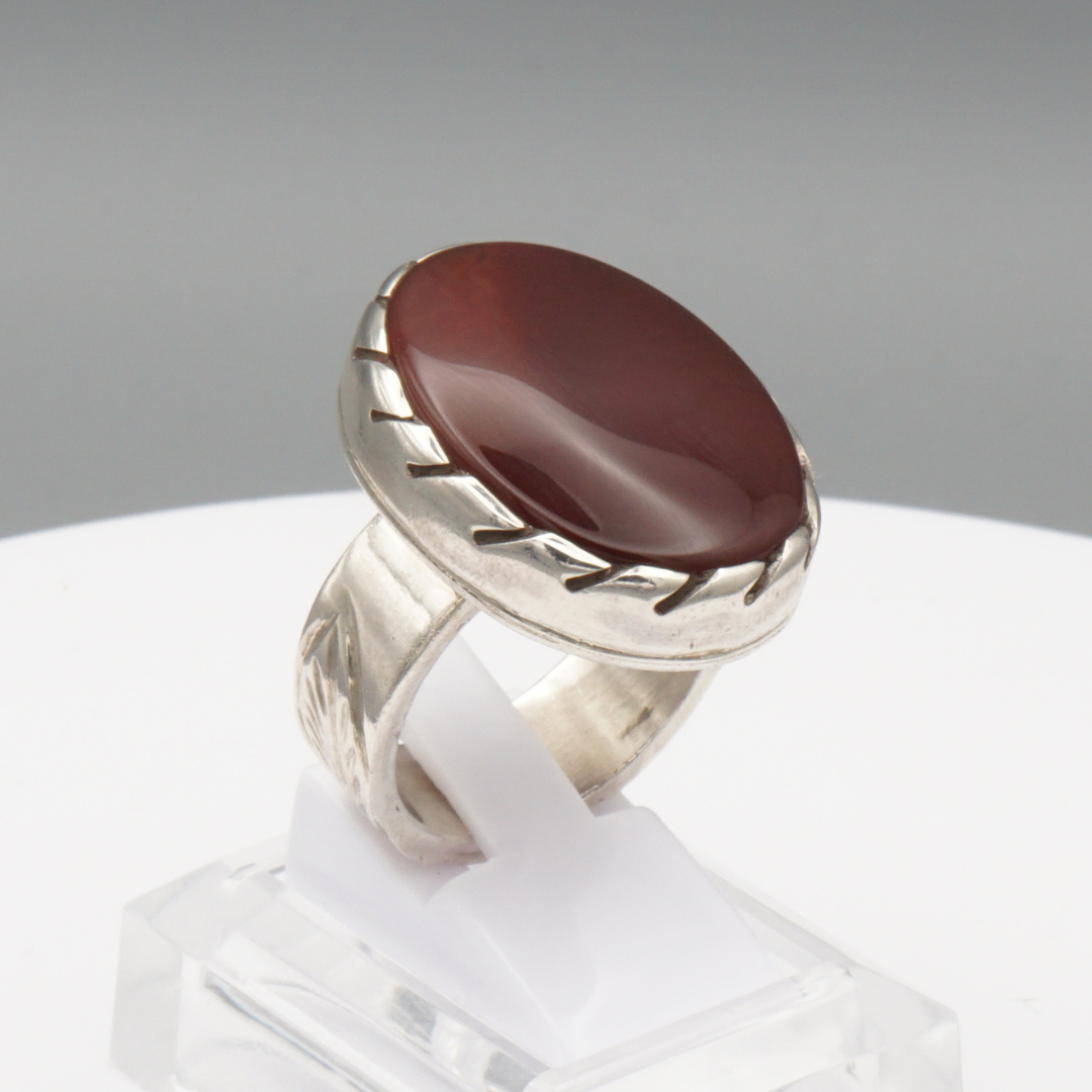 925 Silber Herrenring mit Jemen Achat - Aqeeq Yamani Handarbeit
