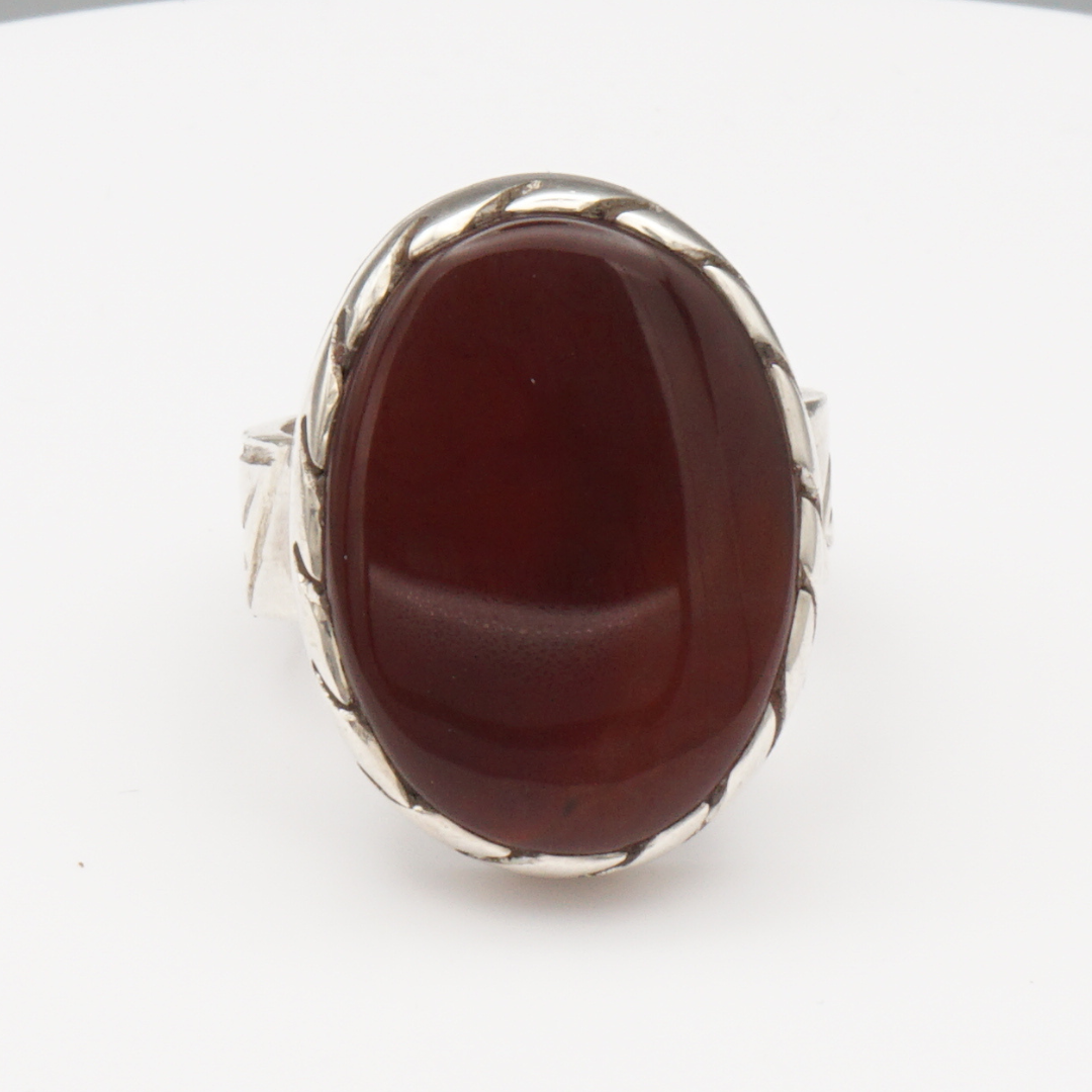 925 Silber Herrenring mit Jemen Achat - Aqeeq Yamani Handarbeit
