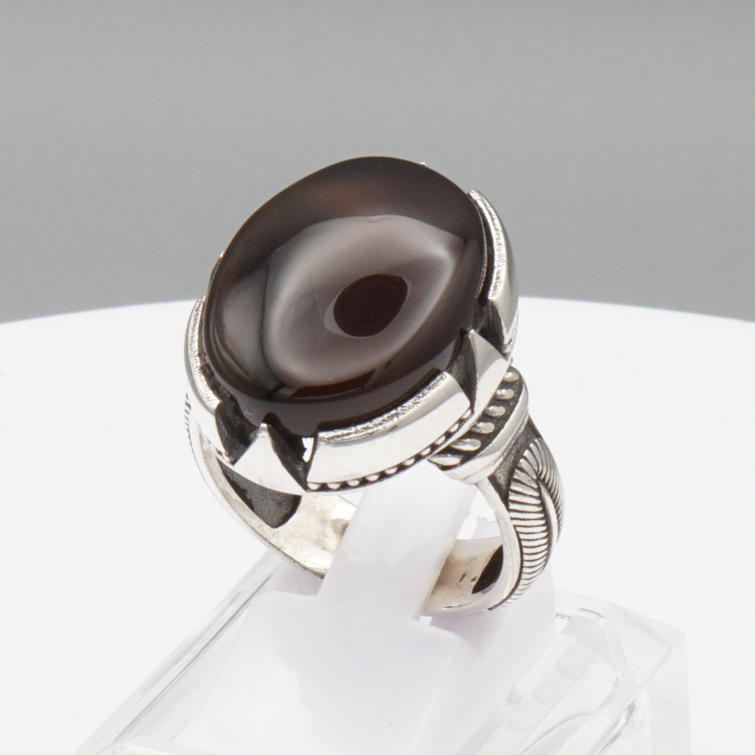 925 Silber Herrenring mit Jemen Achat - Aqeeq Yamani Handarbeit