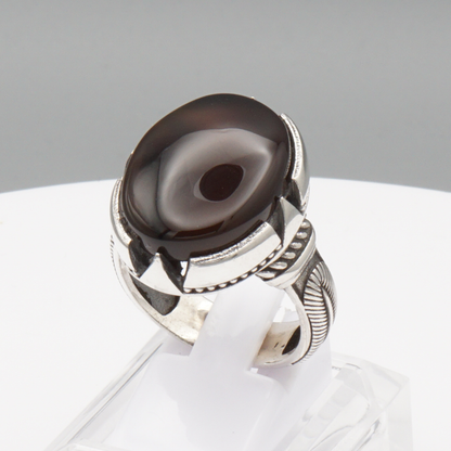 925 Silber Herrenring mit Jemen Achat - Aqeeq Yamani Handarbeit