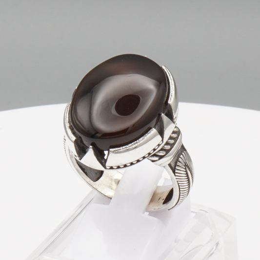 925 Silber Herrenring mit Jemen Achat - Aqeeq Yamani Handarbeit