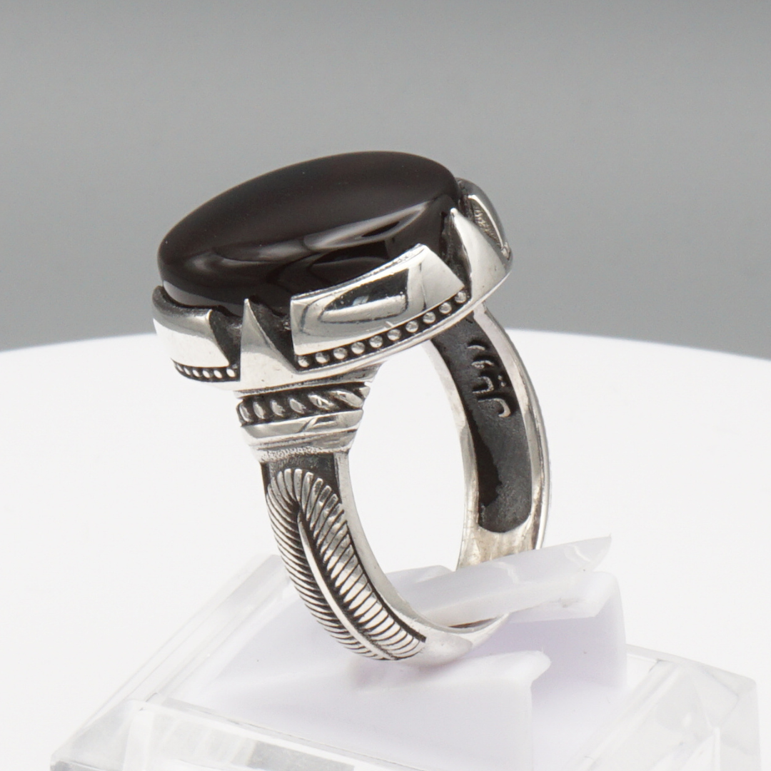 925 Silber Herrenring mit Jemen Achat - Aqeeq Yamani Handarbeit