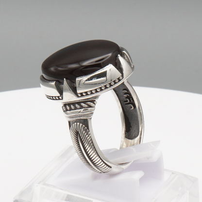 925 Silber Herrenring mit Jemen Achat - Aqeeq Yamani Handarbeit