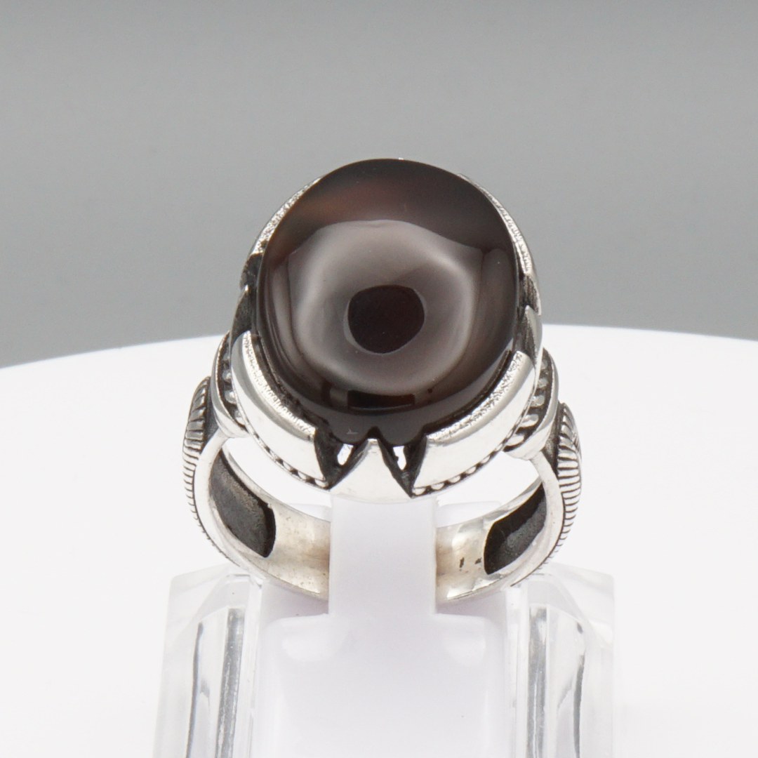 925 Silber Herrenring mit Jemen Achat - Aqeeq Yamani Handarbeit
