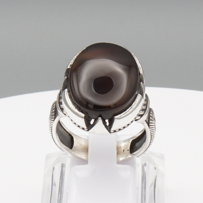 925 Silber Herrenring mit Jemen Achat - Aqeeq Yamani Handarbeit