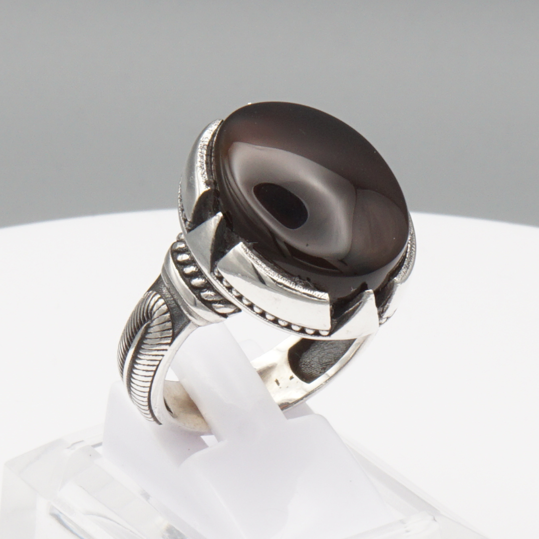 925 Silber Herrenring mit Jemen Achat - Aqeeq Yamani Handarbeit