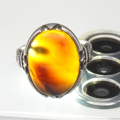 925 Silber Herrenring mit Jemen Achat - Aqeeq Yamani Handarbeit