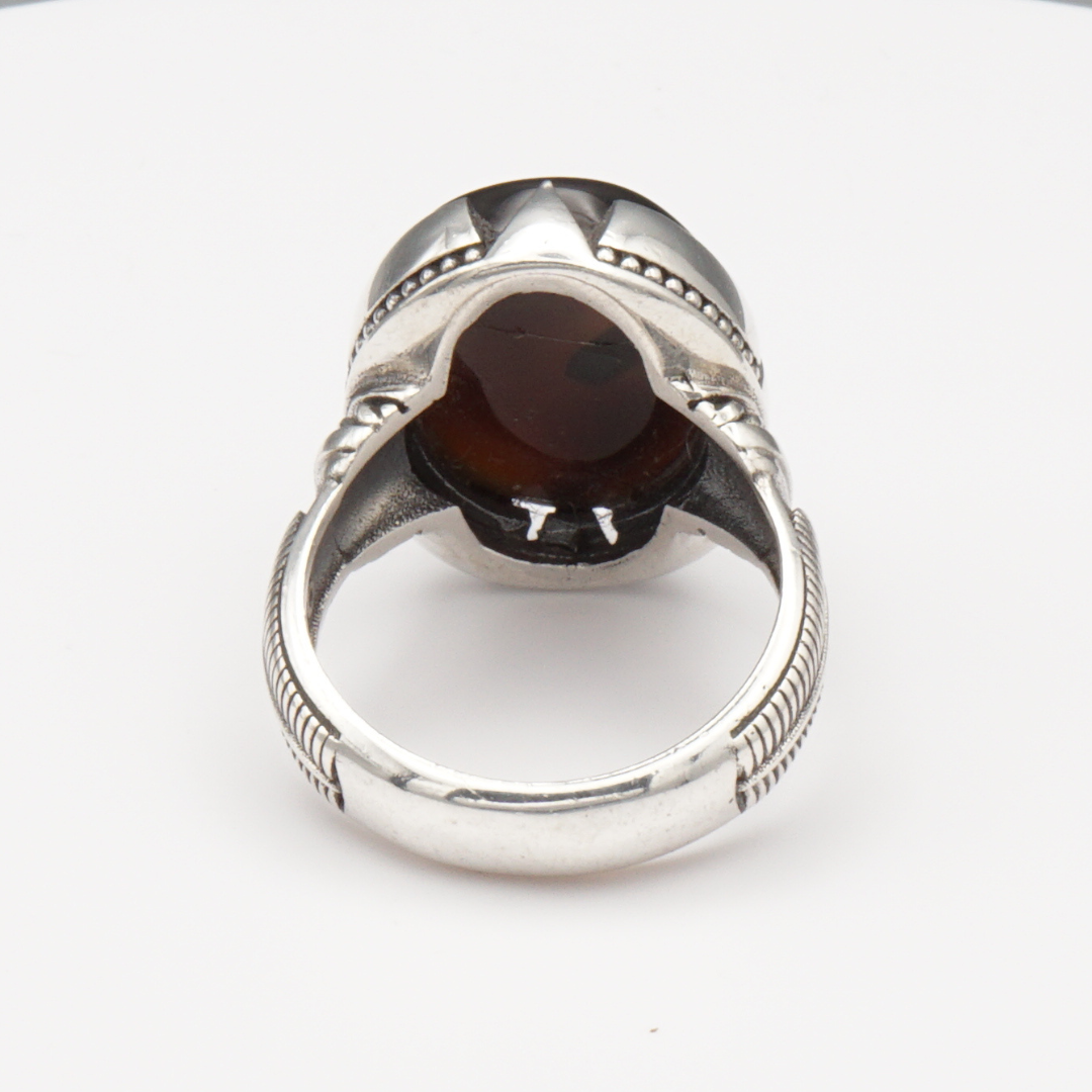 925 Silber Herrenring mit Jemen Achat - Aqeeq Yamani Handarbeit