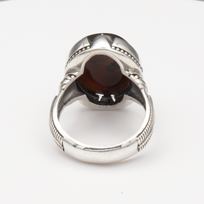 925 Silber Herrenring mit Jemen Achat - Aqeeq Yamani Handarbeit