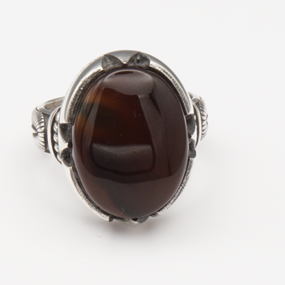 925 Silber Herrenring mit Jemen Achat - Aqeeq Yamani Handarbeit