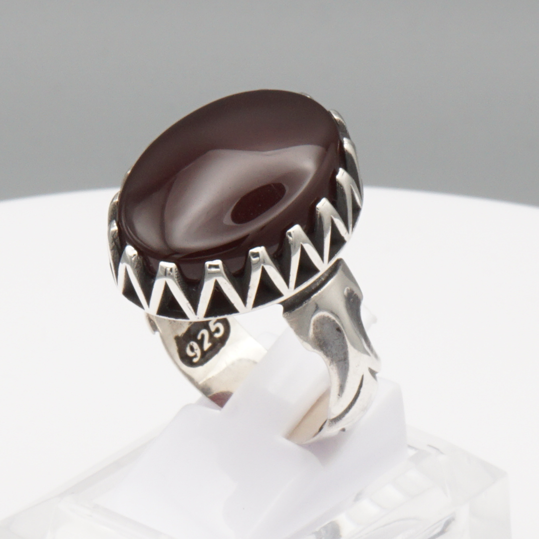 925 Silber Herrenring mit Jemen Achat - Aqeeq Yamani Handarbeit