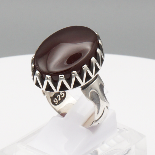 925 Silber Herrenring mit Jemen Achat - Aqeeq Yamani Handarbeit