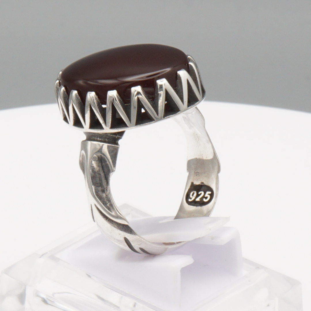 925 Silber Herrenring mit Jemen Achat - Aqeeq Yamani Handarbeit