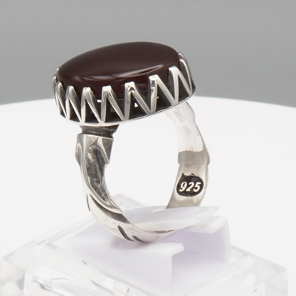 925 Silber Herrenring mit Jemen Achat - Aqeeq Yamani Handarbeit