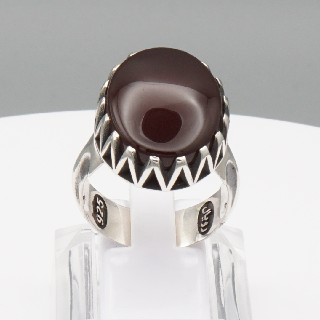 925 Silber Herrenring mit Jemen Achat - Aqeeq Yamani Handarbeit