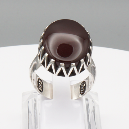 925 Silber Herrenring mit Jemen Achat - Aqeeq Yamani Handarbeit