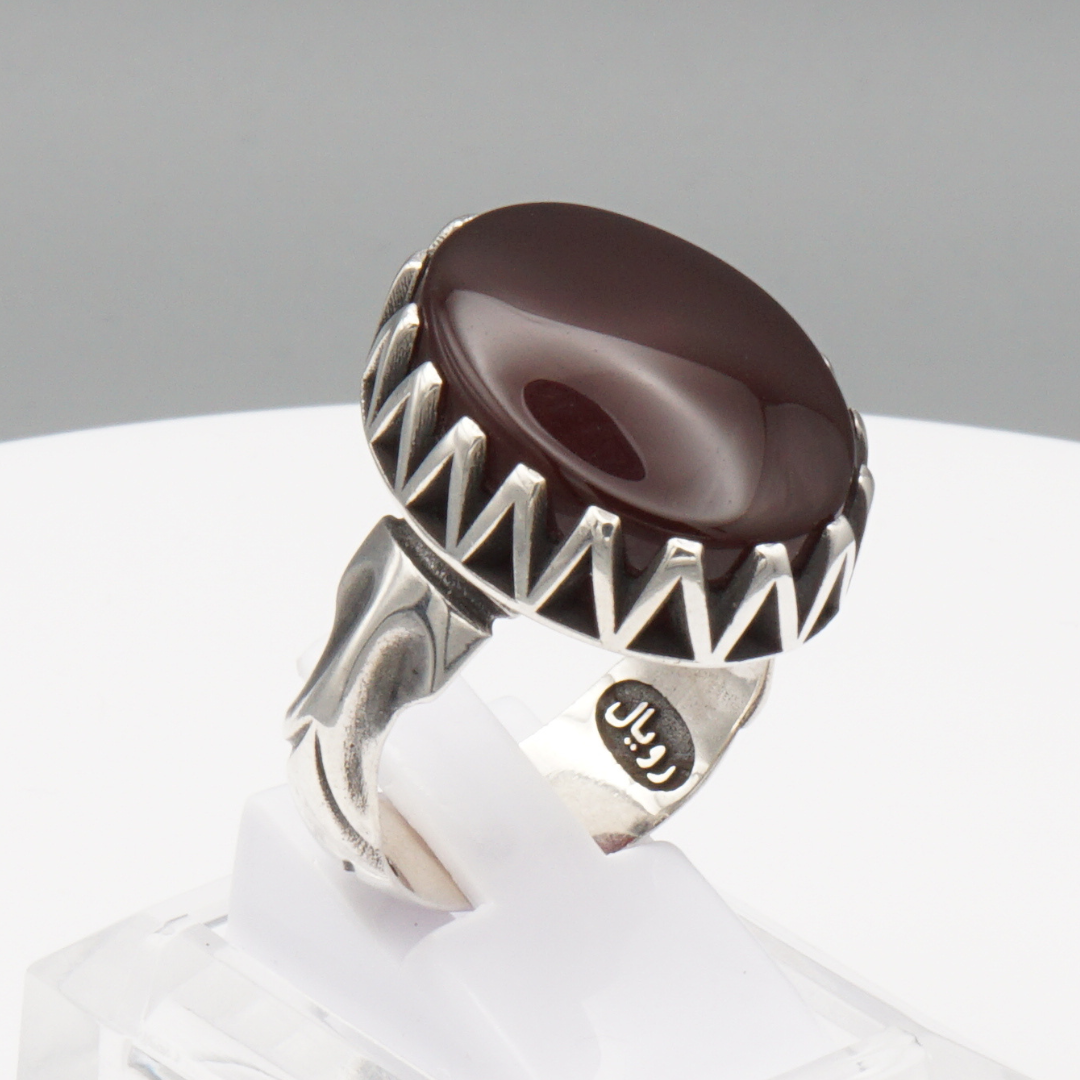 925 Silber Herrenring mit Jemen Achat - Aqeeq Yamani Handarbeit