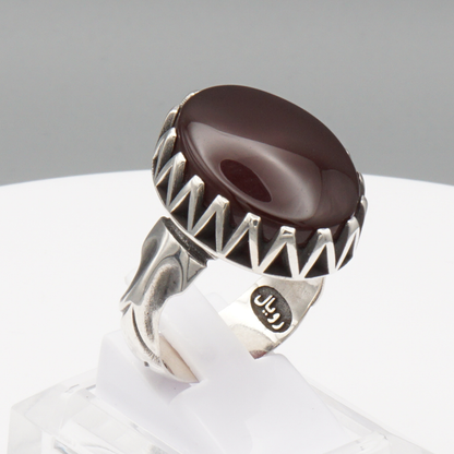 925 Silber Herrenring mit Jemen Achat - Aqeeq Yamani Handarbeit