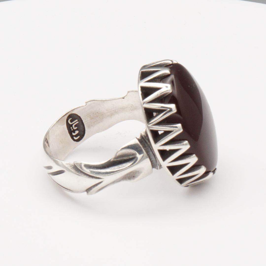 925 Silber Herrenring mit Jemen Achat - Aqeeq Yamani Handarbeit