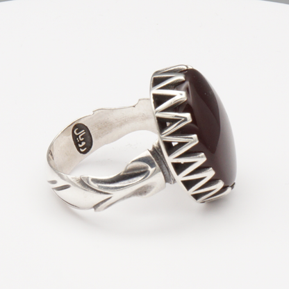 925 Silber Herrenring mit Jemen Achat - Aqeeq Yamani Handarbeit
