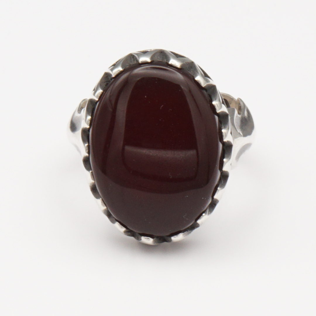 925 Silber Herrenring mit Jemen Achat - Aqeeq Yamani Handarbeit
