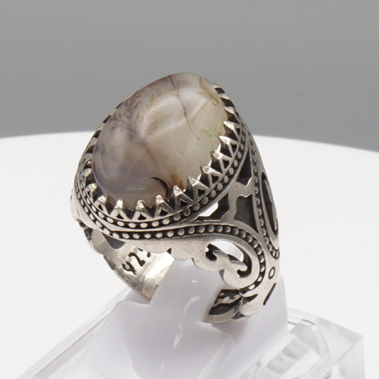 925 Silber Herrenring mit Jemen Achat - Aqeeq Yamani Handarbeit