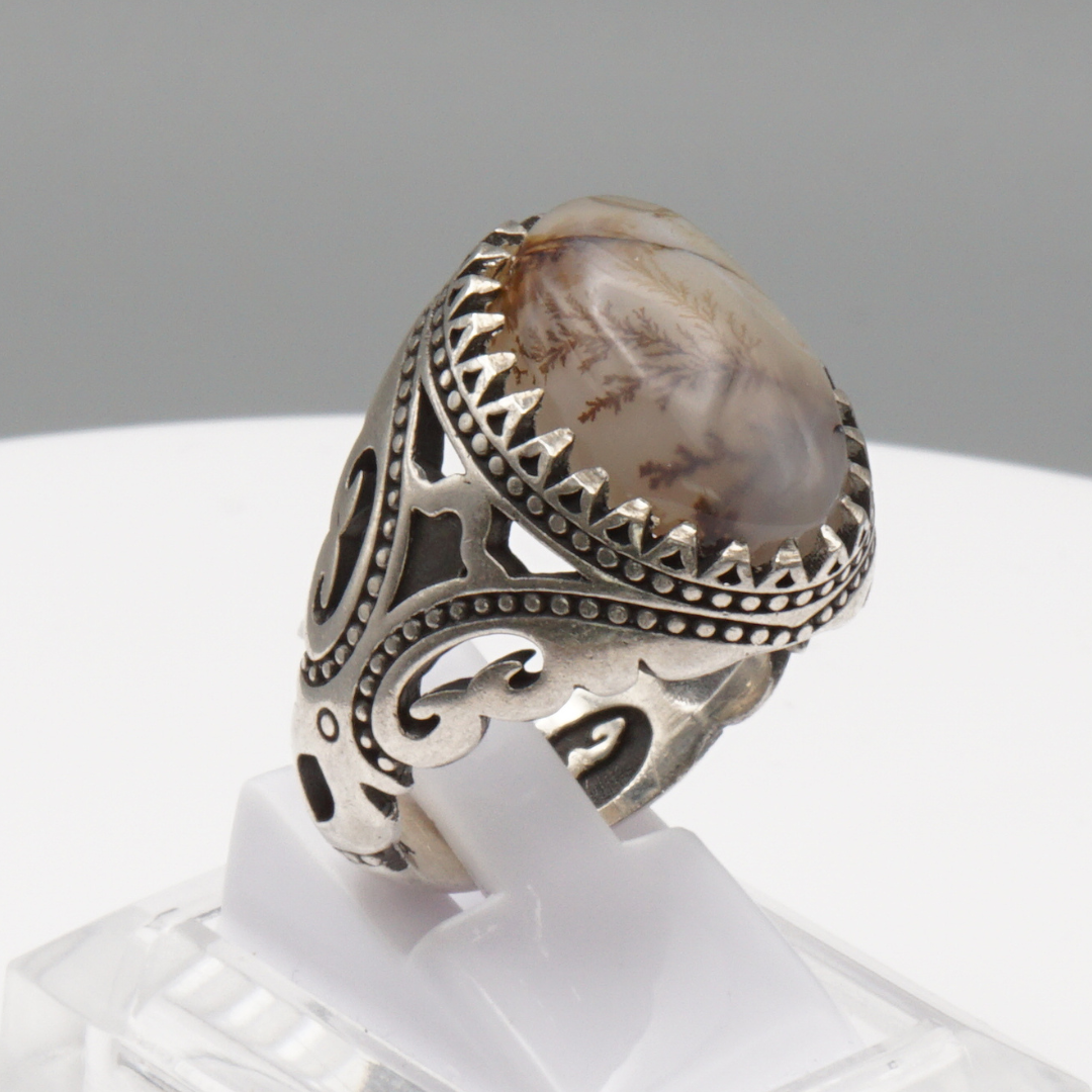 925 Silber Herrenring mit Jemen Achat - Aqeeq Yamani Handarbeit
