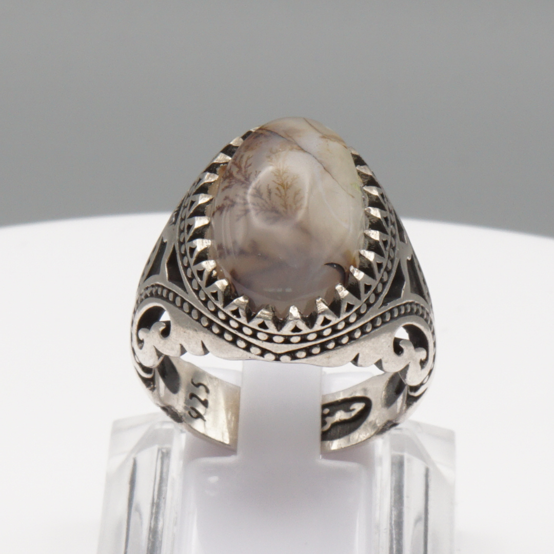 925 Silber Herrenring mit Jemen Achat - Aqeeq Yamani Handarbeit