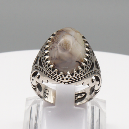 925 Silber Herrenring mit Jemen Achat - Aqeeq Yamani Handarbeit