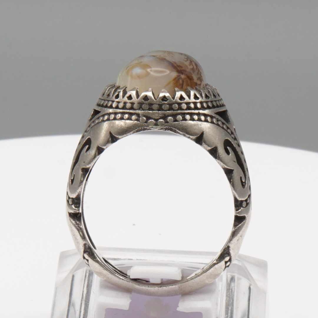 925 Silber Herrenring mit Jemen Achat - Aqeeq Yamani Handarbeit