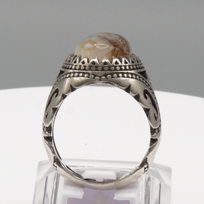 925 Silber Herrenring mit Jemen Achat - Aqeeq Yamani Handarbeit