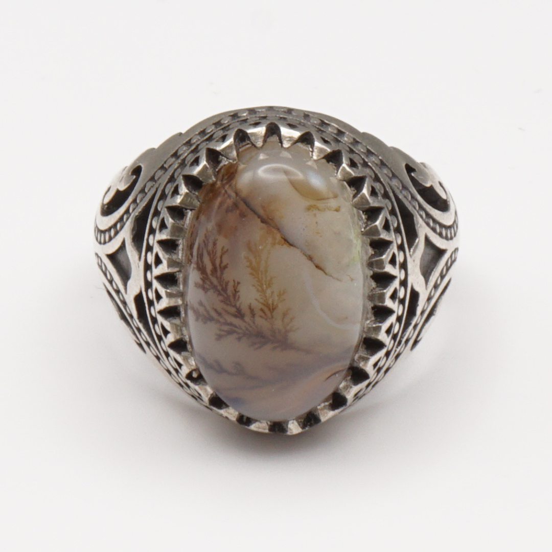 925 Silber Herrenring mit Jemen Achat - Aqeeq Yamani Handarbeit