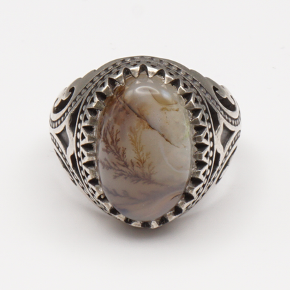 925 Silber Herrenring mit Jemen Achat - Aqeeq Yamani Handarbeit