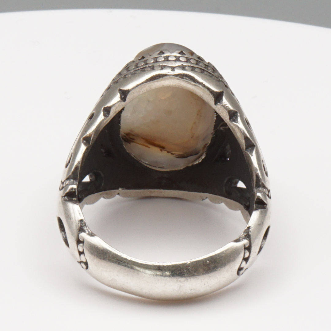 925 Silber Herrenring mit Jemen Achat - Aqeeq Yamani Handarbeit