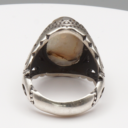 925 Silber Herrenring mit Jemen Achat - Aqeeq Yamani Handarbeit