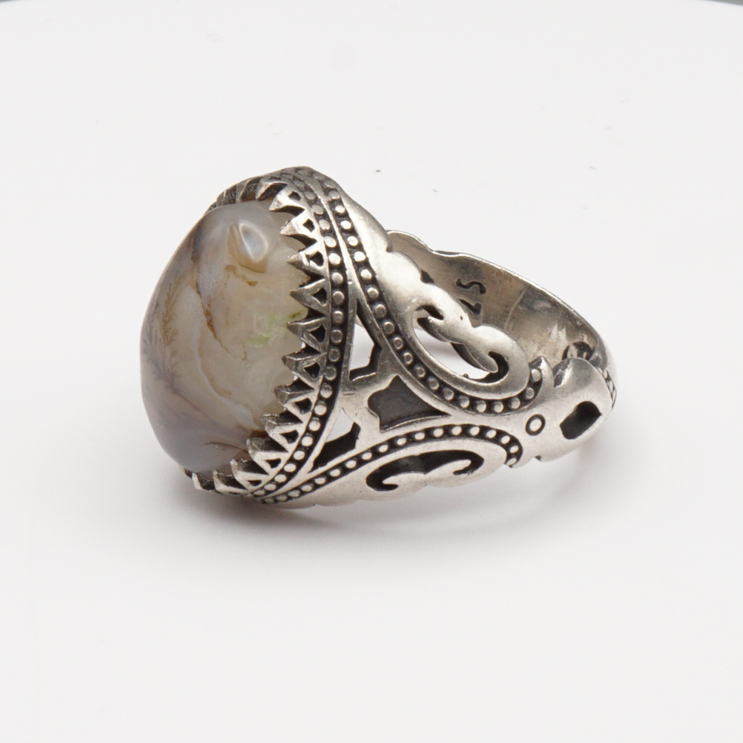 925 Silber Herrenring mit Jemen Achat - Aqeeq Yamani Handarbeit