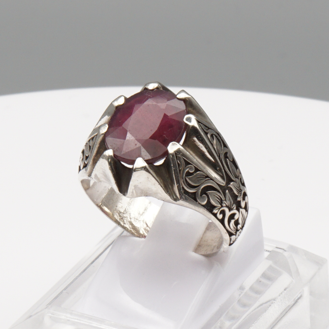 925 Silberring mit echtem Rubin - Yaqoot - Handarbeit