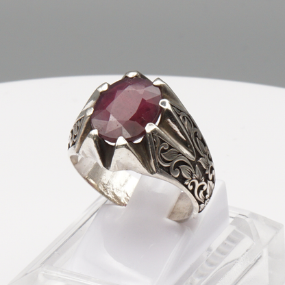 925 Silberring mit echtem Rubin - Yaqoot - Handarbeit