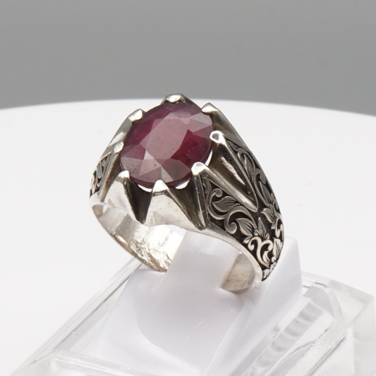 925 Silberring mit echtem Rubin - Yaqoot - Handarbeit