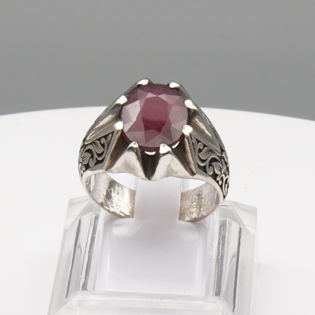 925 Silberring mit echtem Rubin - Yaqoot - Handarbeit