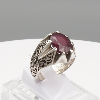 925 Silberring mit echtem Rubin - Yaqoot - Handarbeit