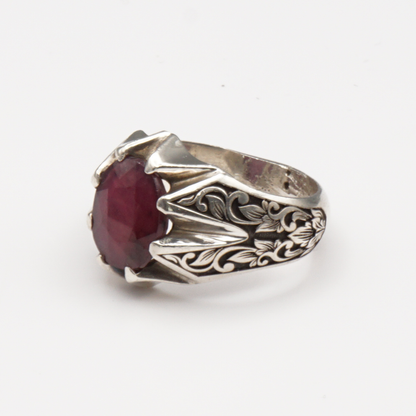 925 Silberring mit echtem Rubin - Yaqoot - Handarbeit