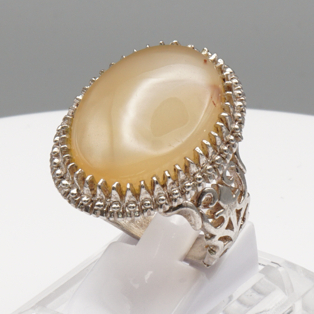 925 Silber Herrenring mit Jemen Achat - Aqeeq Yamani Handarbeit