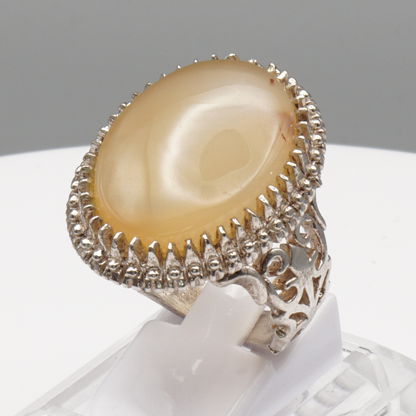 925 Silber Herrenring mit Jemen Achat - Aqeeq Yamani Handarbeit