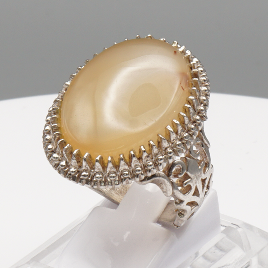 925 Silber Herrenring mit Jemen Achat - Aqeeq Yamani Handarbeit