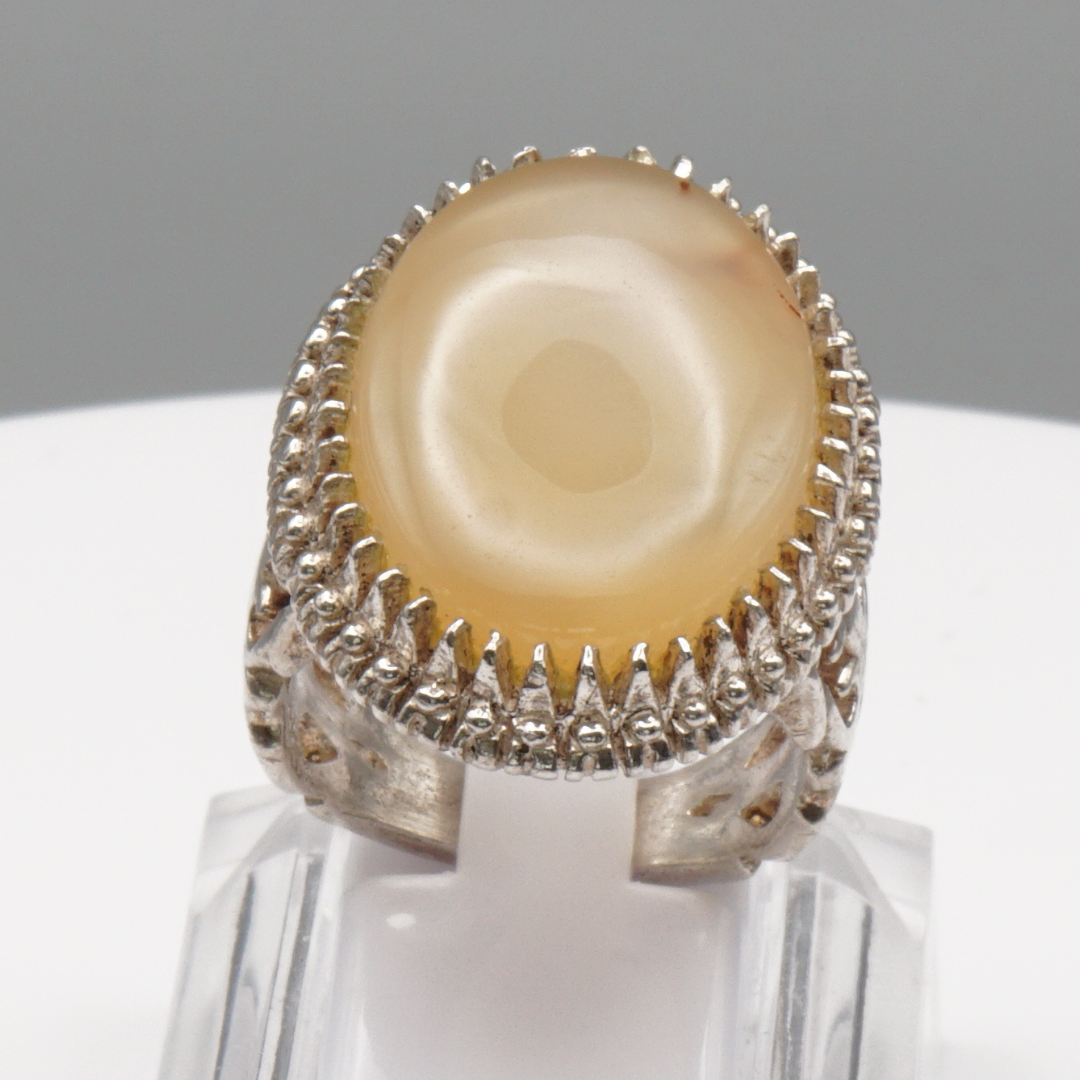 925 Silber Herrenring mit Jemen Achat - Aqeeq Yamani Handarbeit