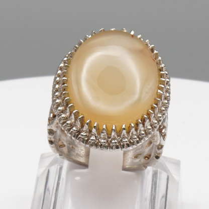 925 Silber Herrenring mit Jemen Achat - Aqeeq Yamani Handarbeit