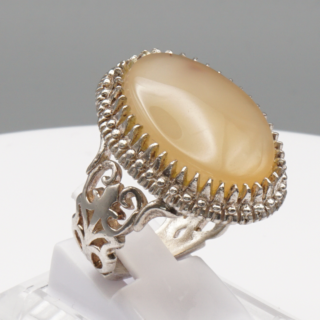 925 Silber Herrenring mit Jemen Achat - Aqeeq Yamani Handarbeit