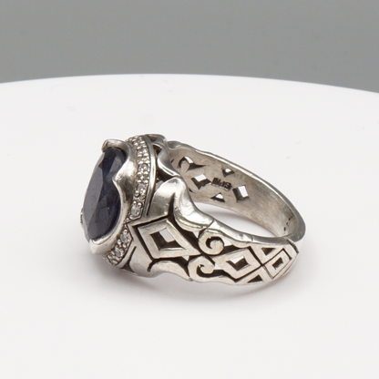 925 Silberring mit echtem Saphir - Handarbeit